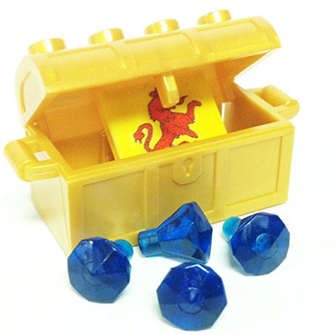Lego Parts: Treasure Chest/Jewel Pack Bundle (4) 24 Facet Dark Blue Jewels, (1) Pearl Gold Treasure Chest, (1) Coat of Arms Tile