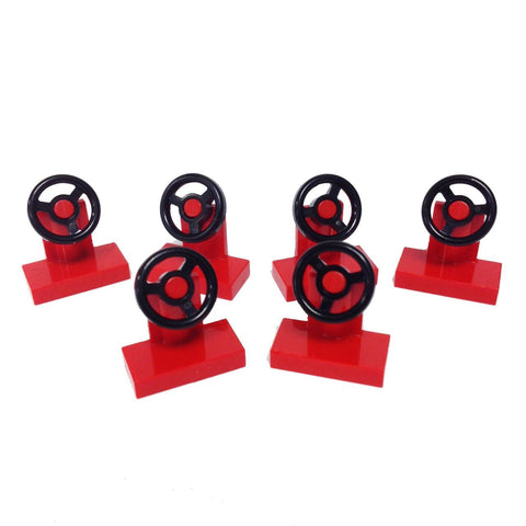 Lego Parts: Vehicle, Steering Stand 1 x 2 with Black Steering Wheel (PACK of 6 - Red)