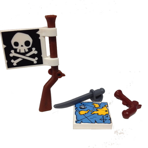 MinifigurePacks: Lego® Pirate Accessory Bundle "(1) FLINTLOCK MUSKET" "(1) JOLLY ROGER FLAG" "(1) CUTLASS SWORD" "(1) MAGELLAN's MAP"