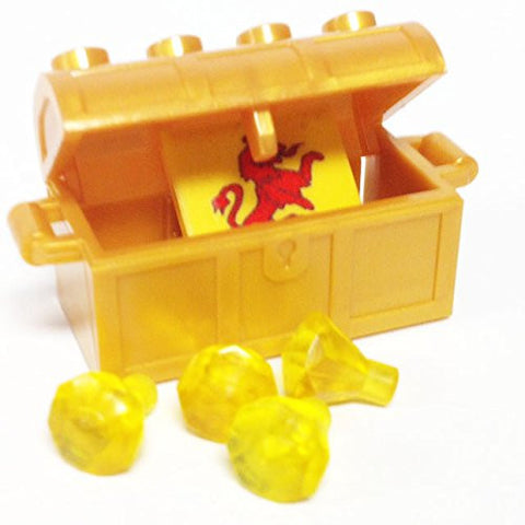 Lego Parts: Treasure Chest/Jewel Pack Bundle (4) 24 Facet Yellow Jewels, (1) Pearl Gold Treasure Chest, (1) Coat of Arms Tile