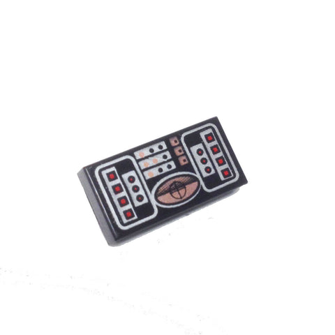 Lego Parts: Tile, Decorated 1 x 2 with STAR WARS (Avionics - Copper, Red & Silver Pattern)