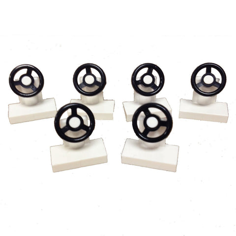 Lego Parts: Vehicle, Steering Stand 1 x 2 with Black Steering Wheel (PACK of 6 - White)