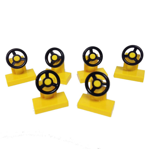 Lego Parts: Vehicle, Steering Stand 1 x 2 with Black Steering Wheel (PACK of 6 - Yellow)
