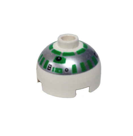 Lego Parts: Brick, Round 2 x 2 Dome Top with Silver and Green Pattern (R2-R7)