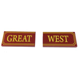 Lego Parts: Tile, Decorated 2 x 4 with 'GREAT-WEST' (Fancy Outline Pattern)