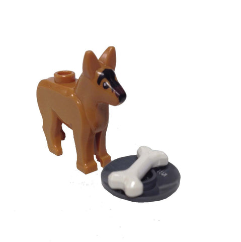 Lego Parts: Land Animal Dog Alsatian / German Shepherd with Dish and Bone (Medium Dark Flesh)