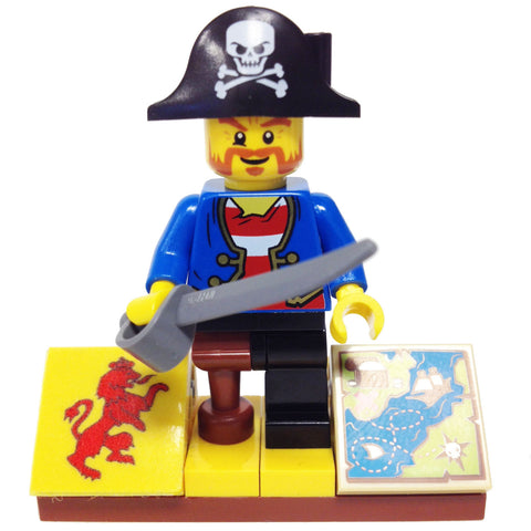 MinifigurePacks: Lego® Pirates Bundle "(1) TREASURE HUNT CAPTAIN" "(1) FIGURE DISPLAY BASE" "(2) FIGURE ACCESSORIES"