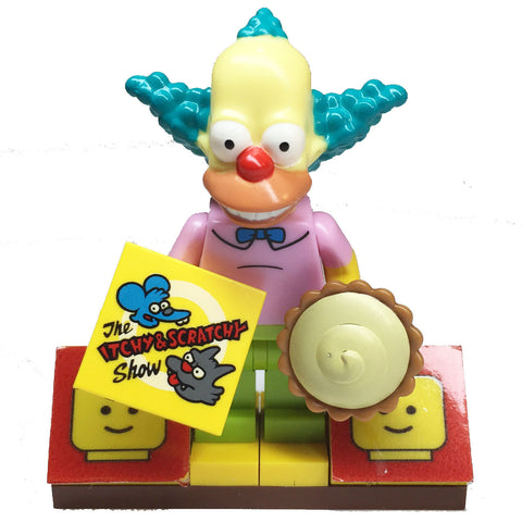 MinifigurePacks: Lego Simpsons Bundle (1) Krusty the Clown Minifigure (1) Figure Display Base (2) Figure Accessory's (Custard Pie - 'The Itchy & Scratchy Show' Decorative Tile)